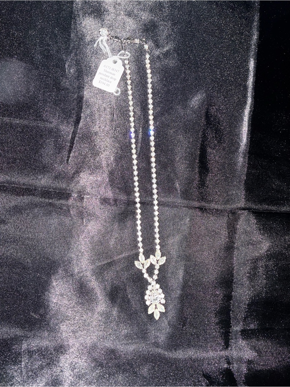 Silver Crystal Floral Drop Necklace - Elegant Sparkle